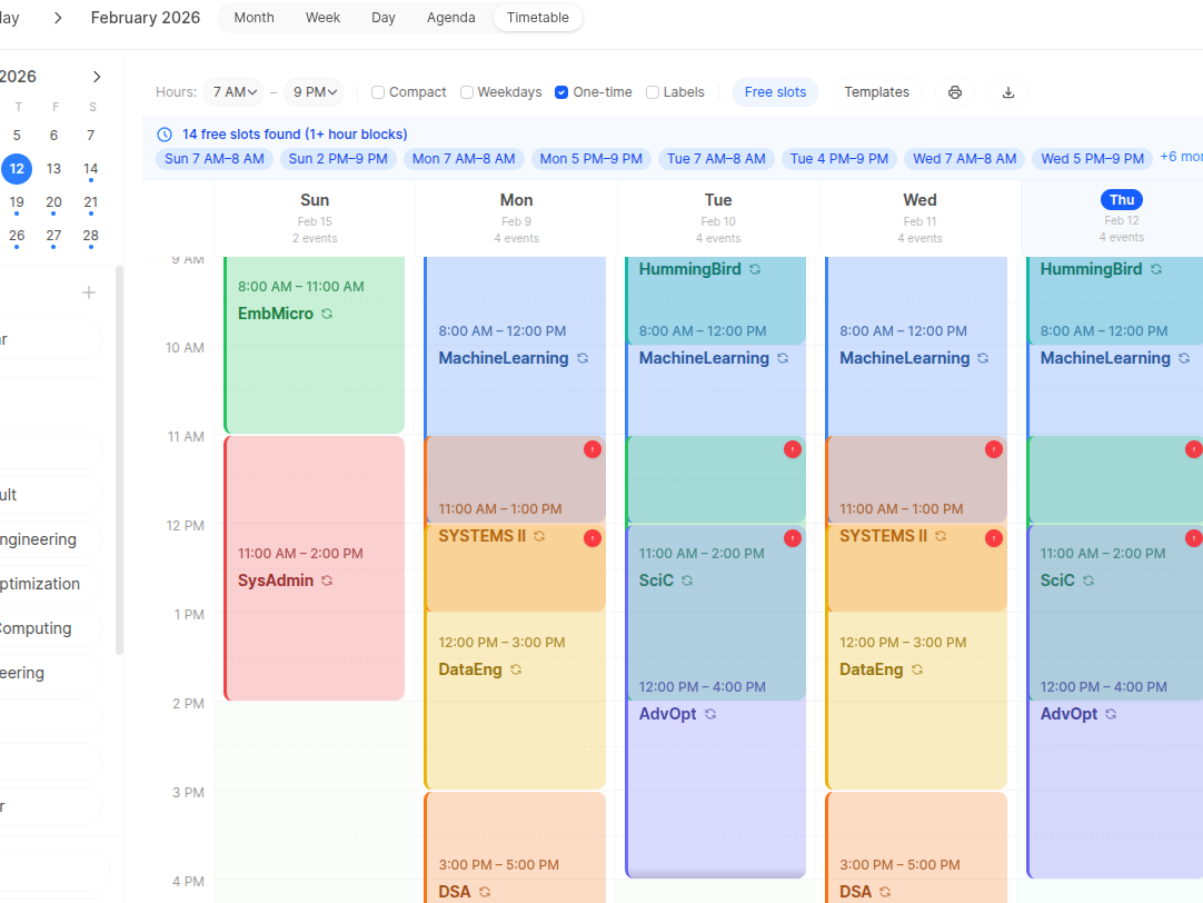 February 2026 Weekly Schedule