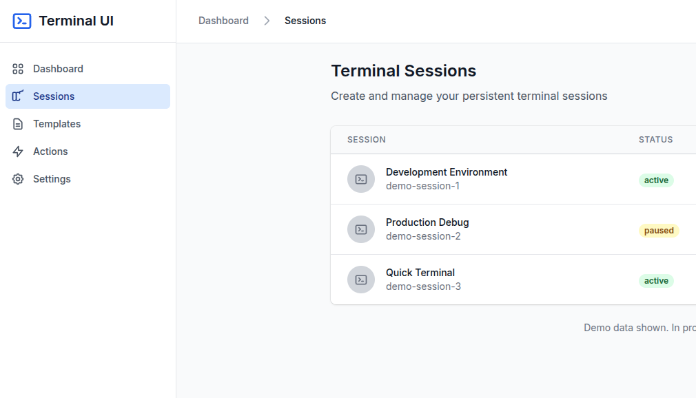 Terminal Sessions Dashboard